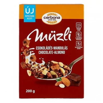 Müzli CERBONA csokoládés mandulás dobozos 200g Müzli CERBONA csokoládés mandulás dobozos 200g