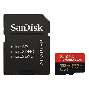 Memóriakártya SANDISK microSDXC Extreme PRO U3 V30 128 GB  + adapter Memóriakártya SANDISK microSDXC Extreme PRO U3 V30 128 GB  + adapter