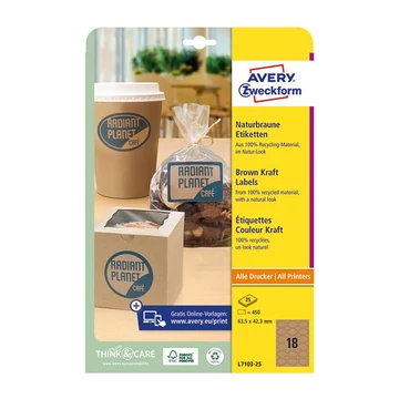 Etikett AVERY L7103-25 63,5x42,3 mm környezetbarát ovális barna kraft 25 ív/csomag Etikett AVERY L7103-25 63,5x42,3 mm környezetbarát ovális barna kraft 25 ív/csomag