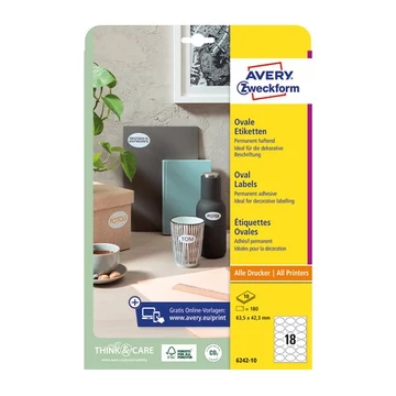 Etikett AVERY L6242-10  63,5x42,3 mm univerzális ovális 10 ív/csomag Etikett AVERY L6242-10  63,5x42,3 mm univerzális ovális 10 ív/csomag