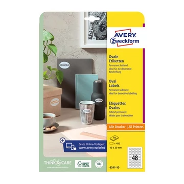 Etikett AVERY L6241-10  40x20 mm univerzális ovális 10 ív/csomag Etikett AVERY L6241-10  40x20 mm univerzális ovális 10 ív/csomag
