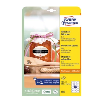 Etikett AVERY L5087  63,5x42,3 mm ovális visszaszedhető 10 ív/csomag Etikett AVERY L5087  63,5x42,3 mm ovális visszaszedhető 10 ív/csomag