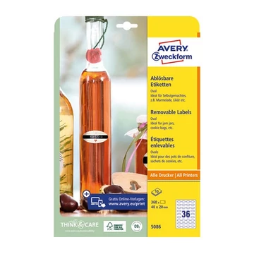 Etikett AVERY L5086  40x20mm ovális visszaszedhető 10 ív/csomag Etikett AVERY L5086  40x20mm ovális visszaszedhető 10 ív/csomag