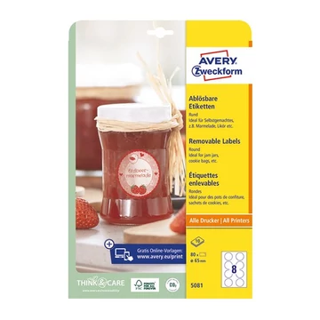 Etikett AVERY L5081 65 mm kör visszaszedhető 10 ív/csomag Etikett AVERY L5081 65 mm kör visszaszedhető 10 ív/csomag