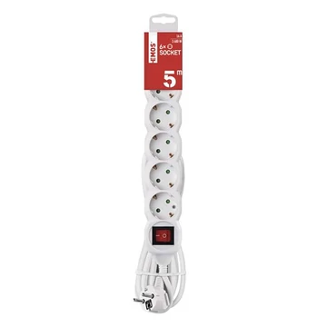 Kábel hosszabbító EMOS 6 aljzat 5m kapcsolóval fehér Kábel hosszabbító EMOS 6 aljzat 5m kapcsolóval fehér