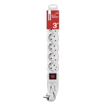 Kábel hosszabbító EMOS 6 aljzat 3m kapcsolóval fehér Kábel hosszabbító EMOS 6 aljzat 3m kapcsolóval fehér