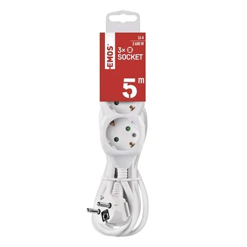 Kábel hosszabbító EMOS 3 aljzat 5m fehér Kábel hosszabbító EMOS 3 aljzat 5m fehér
