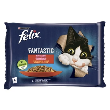 Állateledel alutasakos FELIX Fantastic macskáknak marha-csirke aszpikban 4x85g Állateledel alutasakos FELIX Fantastic macskáknak marha-csirke aszpikban 4x85g