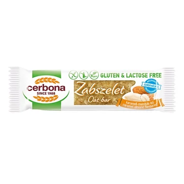 Zabszelet CERBONA étcsokoládés karamellás és mandulás gluténmentes 40g Zabszelet CERBONA étcsokoládés karamellás és mandulás gluténmentes 40g