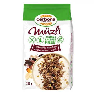 Müzli CERBONA csokoládés mandulás gluténmentes 200g Müzli CERBONA csokoládés mandulás gluténmentes 200g