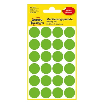 Etikett AVERY 3597 öntapadó jelölőpont zöld 18mm 96 jelölőpont/csomag Etikett AVERY 3597 öntapadó jelölőpont zöld 18mm 96 jelölőpont/csomag