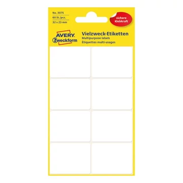 Etikett AVERY 3075 32x23 mm fehér univerzális 60 címke/doboz 6 ív/doboz Etikett AVERY 3075 32x23 mm fehér univerzális 60 címke/doboz 6 ív/doboz