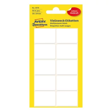 Etikett AVERY 3078 38x29 mm fehér univerzális 40 címke/doboz 5 ív/doboz Etikett AVERY 3078 38x29 mm fehér univerzális 40 címke/doboz 5 ív/doboz