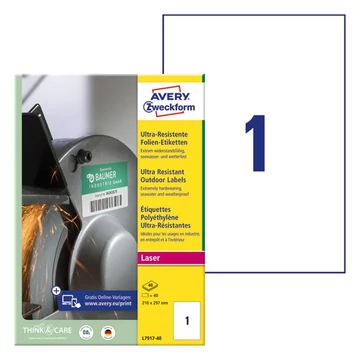 Etikett AVERY L7917-40 210x297 mm ultra ellenálló 40 címke/doboz 40 ív/doboz Etikett AVERY L7917-40 210x297 mm ultra ellenálló 40 címke/doboz 40 ív/doboz