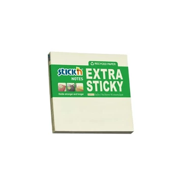 Öntapadó jegyzettömb STICK`N extra erős 76x76mm újrahasznosított pasztell sárga 90 lap Öntapadó jegyzettömb STICK`N extra erős 76x76mm újrahasznosított pasztell sárga 90 lap