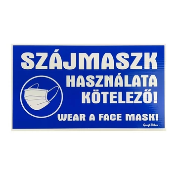 Piktogram Szájmaszk használata kötelező 25X14 cm kék alapon fehér Piktogram Szájmaszk használata kötelező 25X14 cm kék alapon fehér