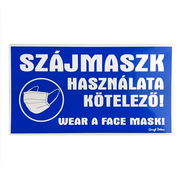Matrica Szájmaszk használata kötelező kék alapon fehér 25x14 cm "C" Matrica Szájmaszk használata kötelező kék alapon fehér 25x14 cm "C"