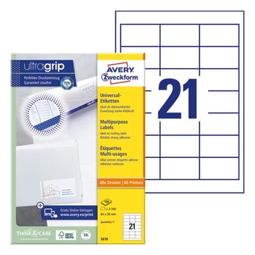 Etikett AVERY 3670 64x36mm univerzális 2100 címke/doboz 100 ív/doboz Etikett AVERY 3670 64x36mm univerzális 2100 címke/doboz 100 ív/doboz
