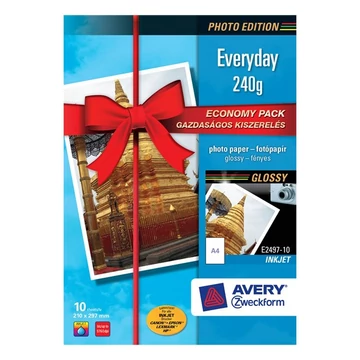 Fotópapír AVERY E2497-10 Economy 240g fényes A/4 inkjet nyomtatóhoz 10 ív/doboz Fotópapír AVERY E2497-10 Economy 240g fényes A/4 inkjet nyomtatóhoz 10 ív/doboz