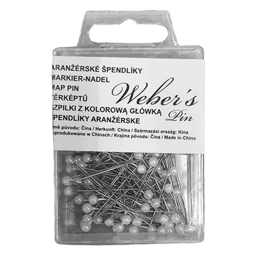 Gombostű WEBER`S műanyag dobozban fehér fejjel Gombostű WEBER`S műanyag dobozban fehér fejjel