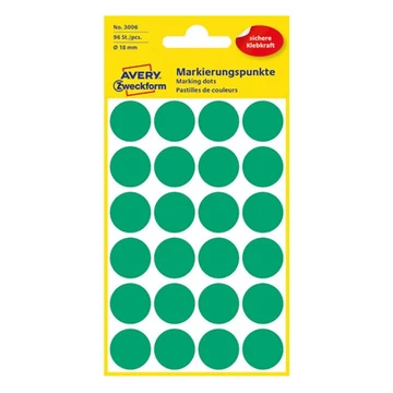 Etikett AVERY 3006 jelölőpont 18mm zöld 96 db/csomag Etikett AVERY 3006 jelölőpont 18mm zöld 96 db/csomag