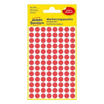 Etikett AVERY 3010 jelölőpont 8mm piros 416 db/csomag Etikett AVERY 3010 jelölőpont 8mm piros 416 db/csomag