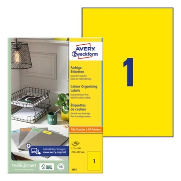 Etikett AVERY 3473 210x297 mm sárga  univerzális 100 címke/doboz 100 ív/doboz Etikett AVERY 3473 210x297 mm sárga  univerzális 100 címke/doboz 100 ív/doboz
