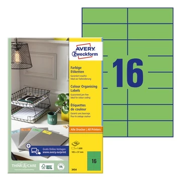 Etikett AVERY 3454 105x37mm univerzális zöld 1600 címke/doboz 100 ív/doboz Etikett AVERY 3454 105x37mm univerzális zöld 1600 címke/doboz 100 ív/doboz