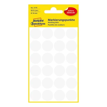 Etikett AVERY 3170 öntapadó jelölőpont fehér 18mm 96 jelölőpont/csomag Etikett AVERY 3170 öntapadó jelölőpont fehér 18mm 96 jelölőpont/csomag