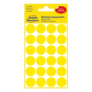 Etikett AVERY 3007 jelölőpont 18mm sárga 96 db/csomag Etikett AVERY 3007 jelölőpont 18mm sárga 96 db/csomag