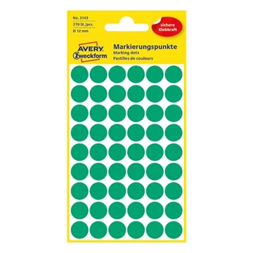 Etikett AVERY 3143 jelölőpont 12mm zöld 270 db/csomag Etikett AVERY 3143 jelölőpont 12mm zöld 270 db/csomag