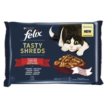 Állateledel alutasakos FELIX Tasty Shreds macskáknak 4-pack házias marha-csirke válogatás szószban 4x80g Állateledel alutasakos FELIX Tasty Shreds macskáknak 4-pack házias marha-csirke válogatás szószban 4x80g