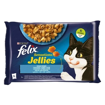 Állateledel alutasakos FELIX Sensations Jellies macskáknak 4-pack halas lazac-tőkehal válogatás aszpikban 4x85g Állateledel alutasakos FELIX Sensations Jellies macskáknak 4-pack halas lazac-tőkehal válogatás aszpikban 4x85g