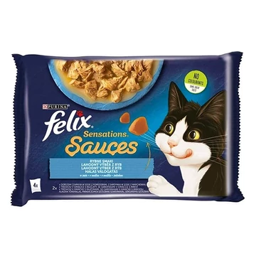 Állateledel alutasakos FELIX Sensations Sauces macskáknak 4-pack halas tőkehal-szardínia válogatás szószban 4x85g Állateledel alutasakos FELIX Sensations Sauces macskáknak 4-pack halas tőkehal-szardínia válogatás szószban 4x85g