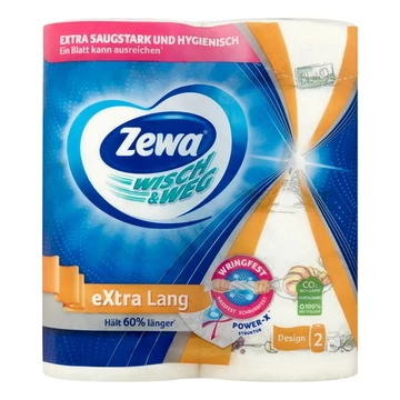 Kéztörlő tekercses háztartási ZEWA Wisch&Weg Extra Long Design 2 rétegű 2 tekercses Kéztörlő tekercses háztartási ZEWA Wisch&Weg Extra Long Design 2 rétegű 2 tekercses