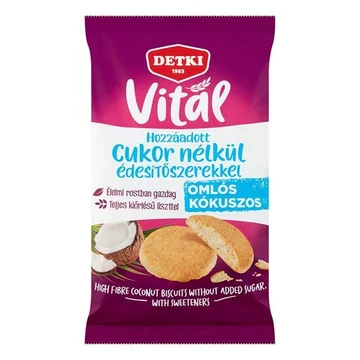 Keksz DETKI Édes hozzáadott cukor nélkül édesítőszerekkel kókuszos 180g Keksz DETKI Édes hozzáadott cukor nélkül édesítőszerekkel kókuszos 180g