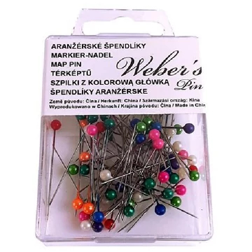 Gombostű WEBER`S műanyag dobozban színes fejjel Gombostű WEBER`S műanyag dobozban színes fejjel