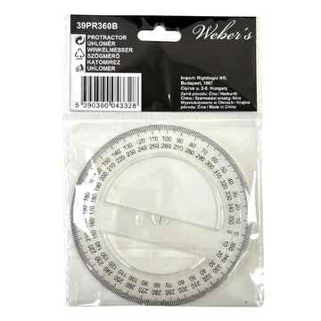 Szögmérő WEBER`S 360 fokos műanyag egyesével csomagolt Szögmérő WEBER`S 360 fokos műanyag egyesével csomagolt