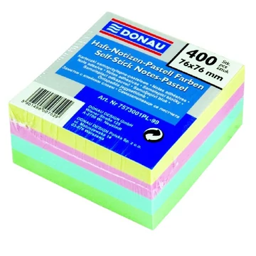 Öntapadó jegyzettömb DONAU 76x76 mm 400 lap vegyes pasztell színek Öntapadó jegyzettömb DONAU 76x76 mm 400 lap vegyes pasztell színek