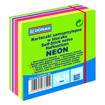 Öntapadó jegyzettömb DONAU 76x76 mm 400 lap vegyes neon színek zöld Öntapadó jegyzettömb DONAU 76x76 mm 400 lap vegyes neon színek zöld
