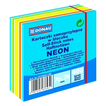 Öntapadó jegyzettömb DONAU 76x76 mm 400 lap vegyes neon színek kék Öntapadó jegyzettömb DONAU 76x76 mm 400 lap vegyes neon színek kék