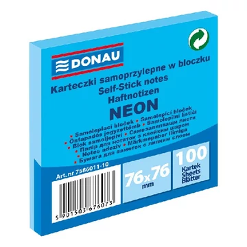 Öntapadó jegyzettömb DONAU 76x76 mm 100 lap neon kék Öntapadó jegyzettömb DONAU 76x76 mm 100 lap neon kék