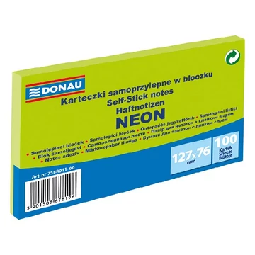 Öntapadó jegyzettömb DONAU 76x127 mm 100 lap neon zöld Öntapadó jegyzettömb DONAU 76x127 mm 100 lap neon zöld