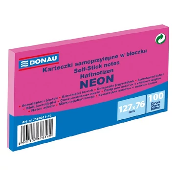 Öntapadó jegyzettömb DONAU 76x127 mm 100 lap neon rózsaszín Öntapadó jegyzettömb DONAU 76x127 mm 100 lap neon rózsaszín
