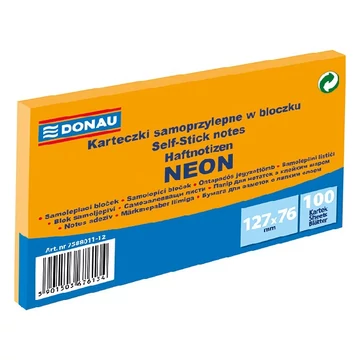 Öntapadó jegyzettömb DONAU 76x127 mm 100 lap neon narancssárga Öntapadó jegyzettömb DONAU 76x127 mm 100 lap neon narancssárga