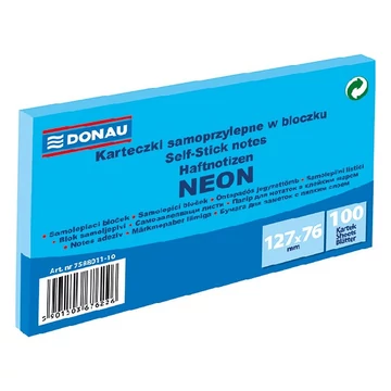Öntapadó jegyzettömb DONAU 76x127 mm 100 lap neon kék Öntapadó jegyzettömb DONAU 76x127 mm 100 lap neon kék