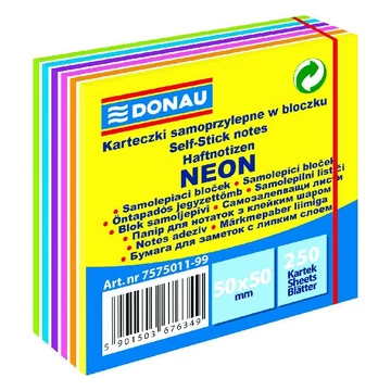 Öntapadó jegyzettömb DONAU 50x50 mm 250 lap vegyes neon színek 11 rétegű Öntapadó jegyzettömb DONAU 50x50 mm 250 lap vegyes neon színek 11 rétegű