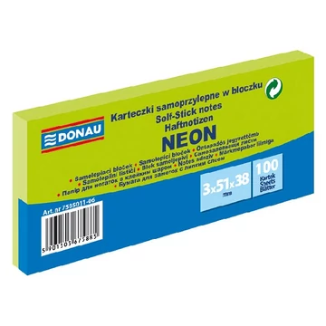 Öntapadó jegyzettömb DONAU 38x51 mm 3x100 lap neon zöld Öntapadó jegyzettömb DONAU 38x51 mm 3x100 lap neon zöld