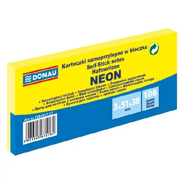 Öntapadó jegyzettömb DONAU 38x51 mm 3x100 lap neon sárga Öntapadó jegyzettömb DONAU 38x51 mm 3x100 lap neon sárga