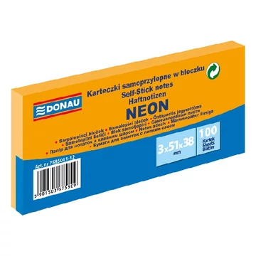 Öntapadó jegyzettömb DONAU 38x51 mm 3x100 lap neon narancssárga Öntapadó jegyzettömb DONAU 38x51 mm 3x100 lap neon narancssárga